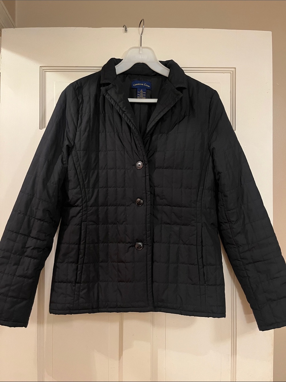 Charter Club Black Quilted Button-Front Puffer Jacket